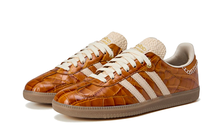 Sneakers Authentique Collaboration Adidas Samba x Wales Bonner crocodile marron et crème